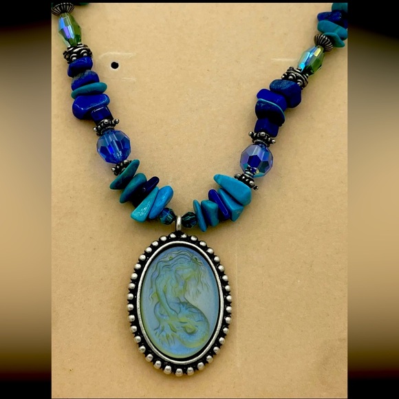 Kirks Folly Jewelry - Kirks Folly Lorelei Mermaid Pendant Necklace Retired #14Y7 Sea Glass Stone